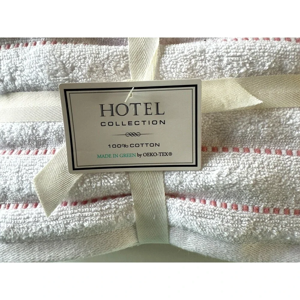 Hotel Collection Hand Towels Set Of 2 White Pink Stripe Soft Cotton 16X26